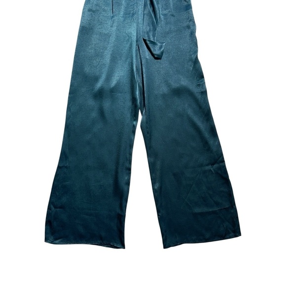 Lulus Let Me Entertain You Dark Green Satin Wide Leg Jumpsuit Women’s US M - Picture 4 of 9